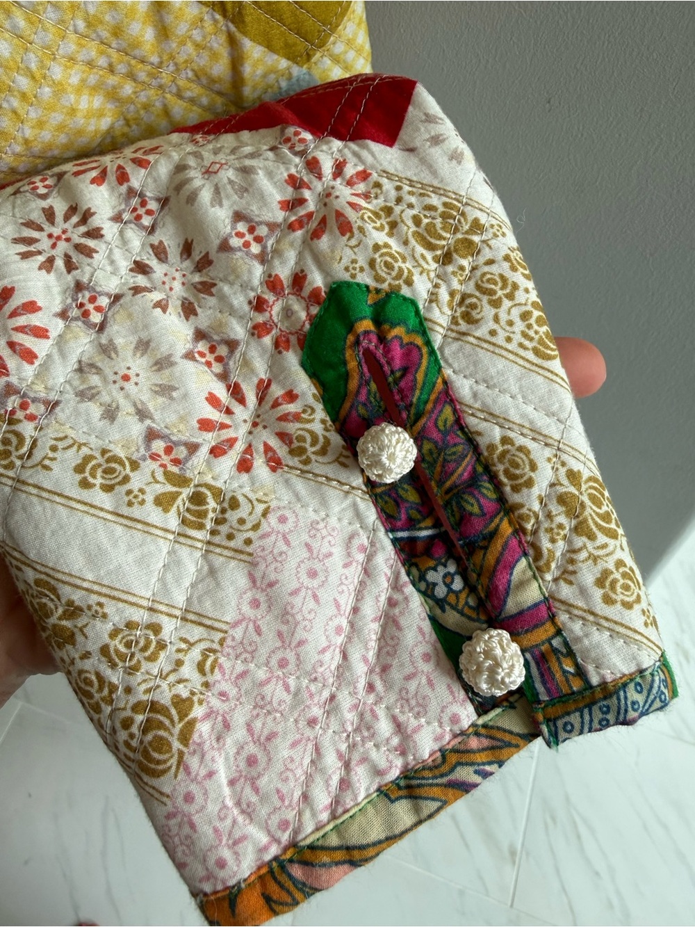 Patchwork Quilted Bomber Jacket in Pink, Yellow & Red small - Picture 3 of 7